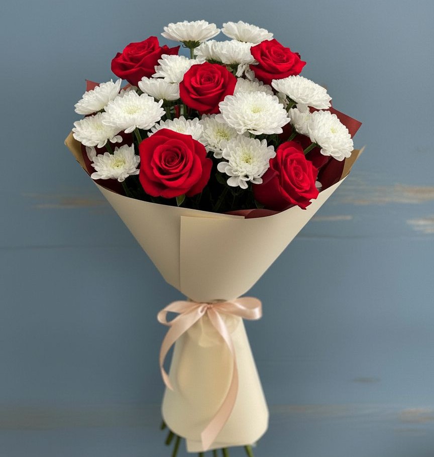 Букет цветов из: Розы и Хризантемы в Верхней Максаковке