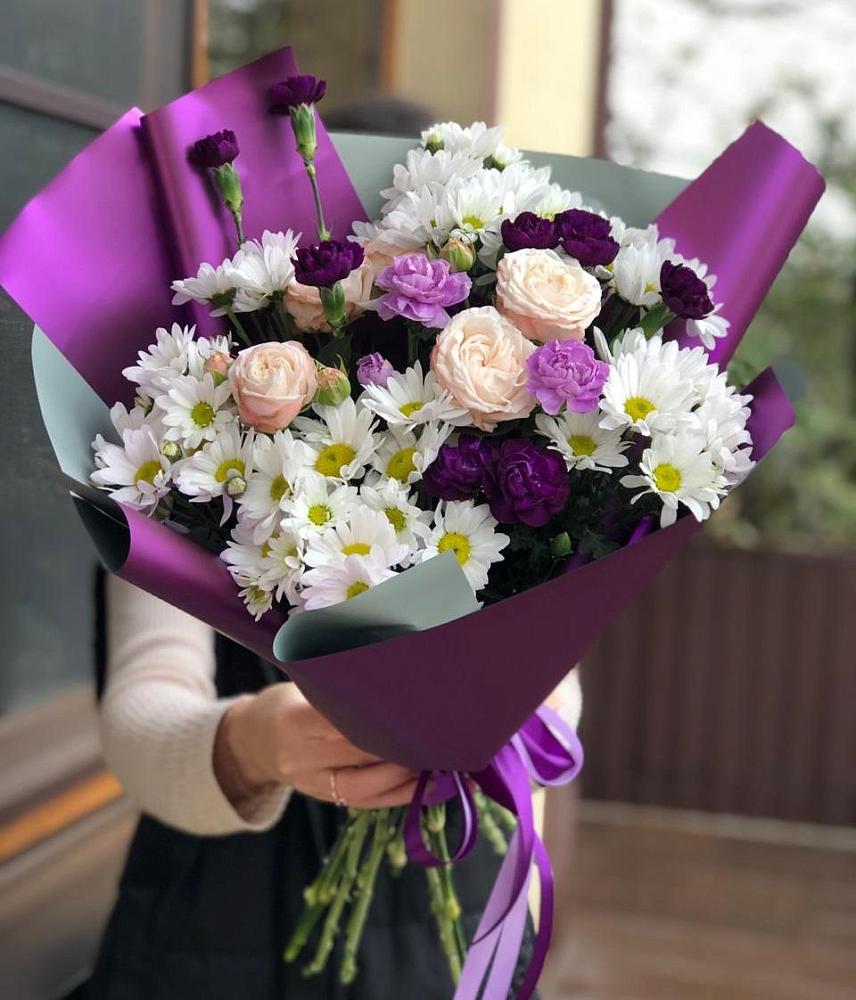 Букет цветов из: Хризантемы, Гвоздики и Розы в Верхней Максаковке