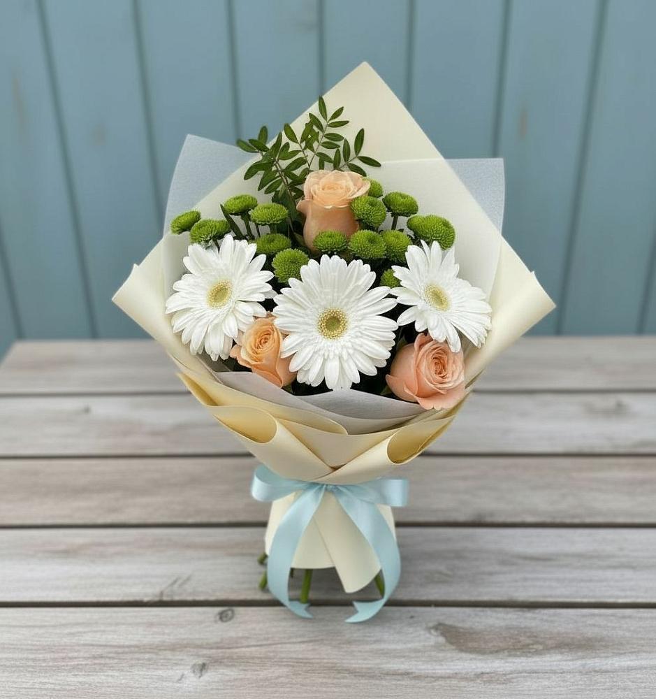 Букет цветов из: Герберы, Розы и Хризантемы в Верхней Максаковке