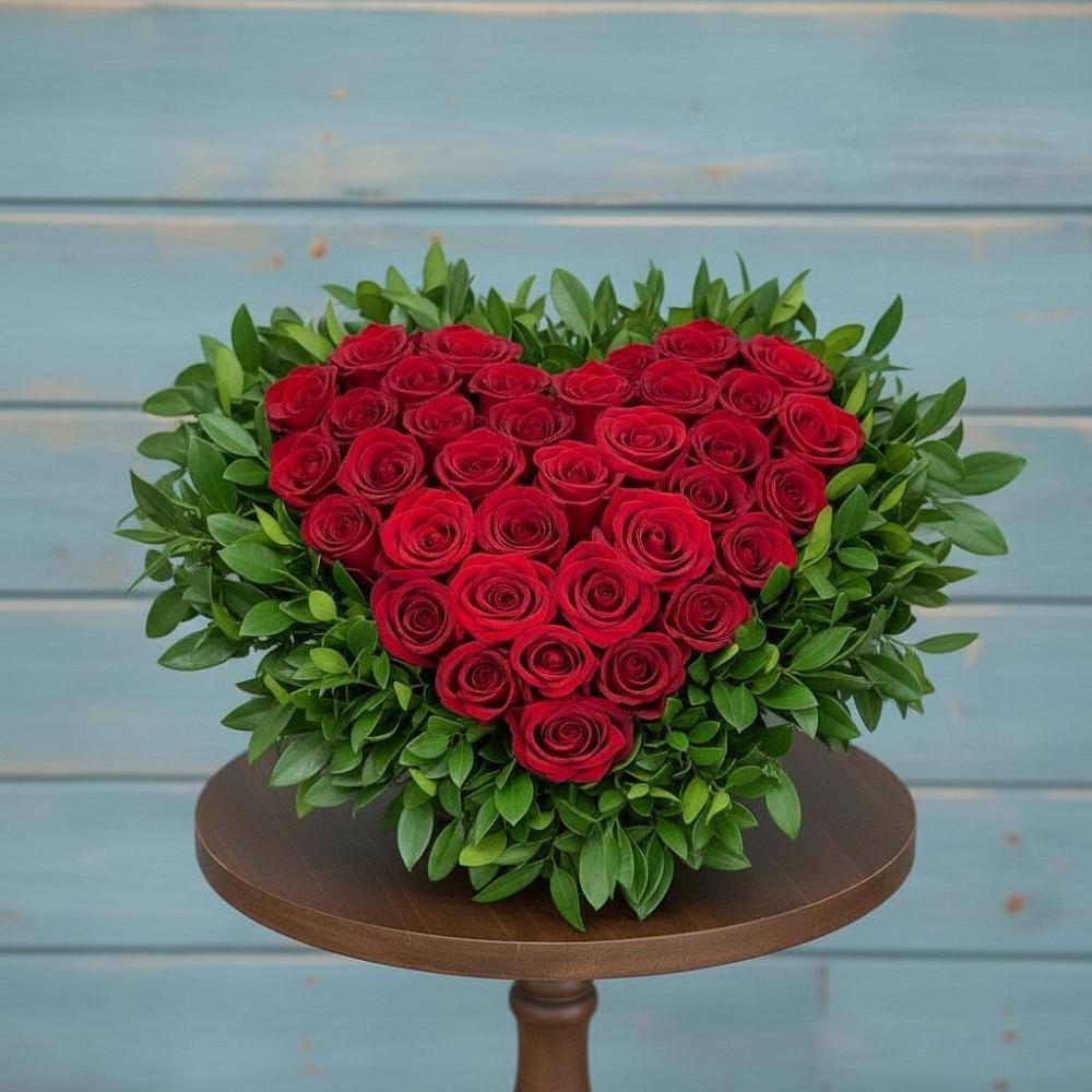 Цветочная композиция из Розы в виде сердца в Верхней Максаковке