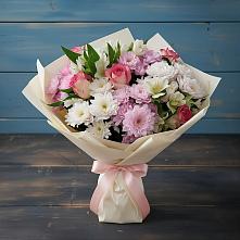 Букет цветов из:  Хризантемы, Альстромерии и Розы в Верхней Максаковке