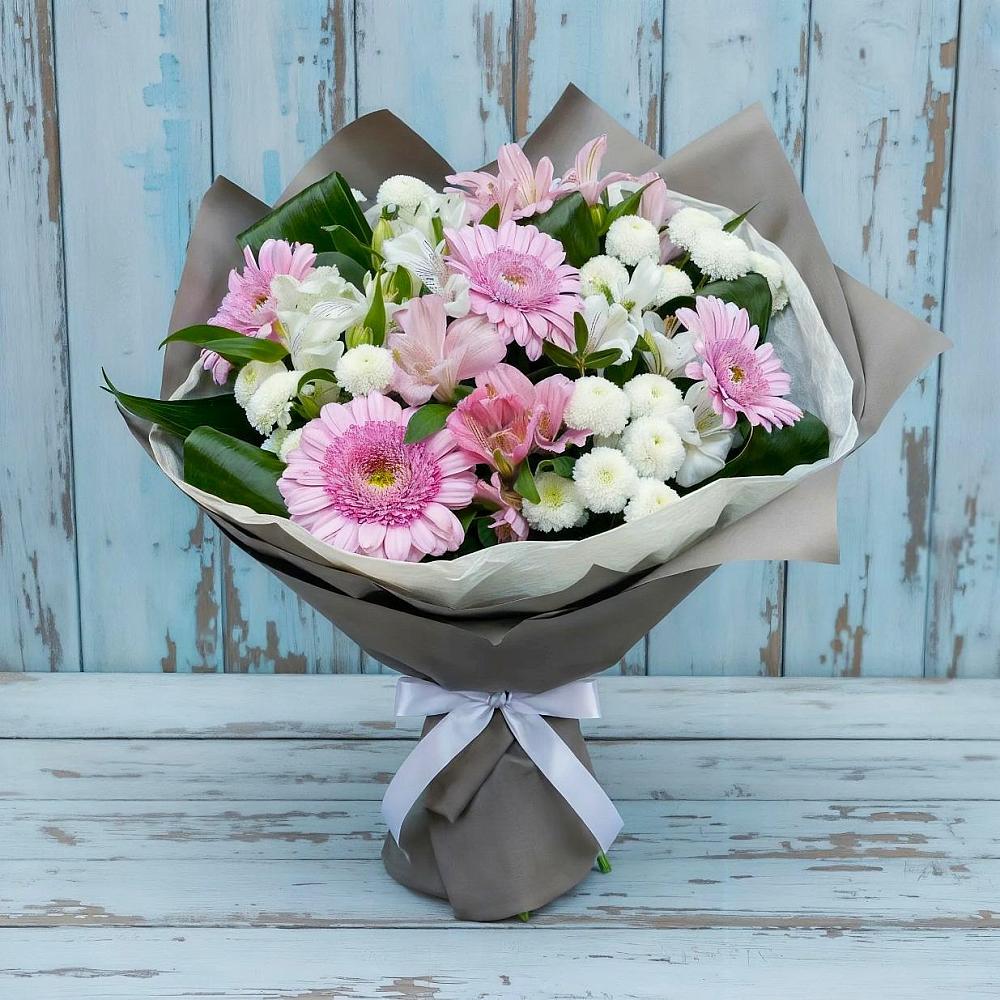 Букет цветов из: Герберы, Альстромерии и Хризантемы в Верхней Максаковке
