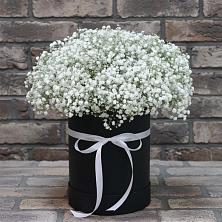 Цветочная композиция из Гипсофила в шляпной коробке в Верхней Максаковке